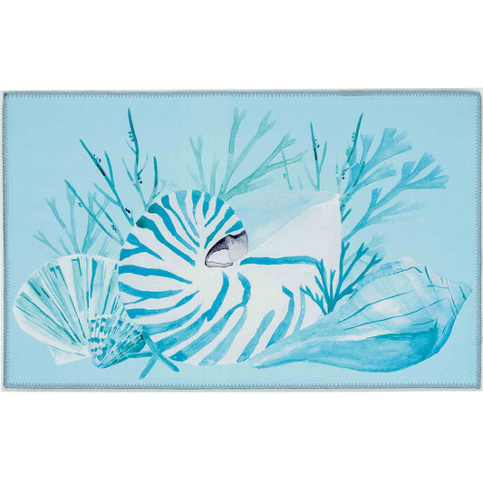 Nautilus in Coral Olivia's Home Accent Rug Coastal Theme Washable Rug 22" x 32"