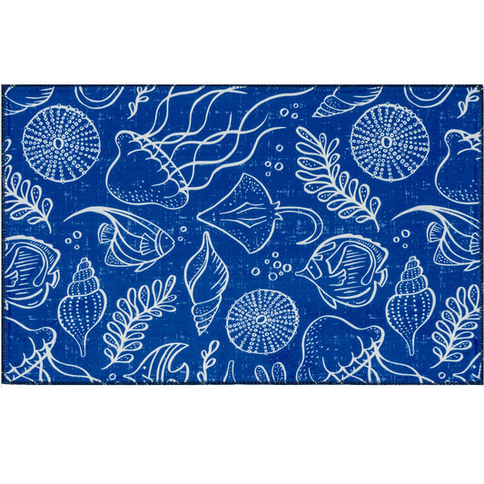 Sea Life Pattern Olivia's Home Accent Rug with Shells Ocean Themed Washable Rug 22" x 32"