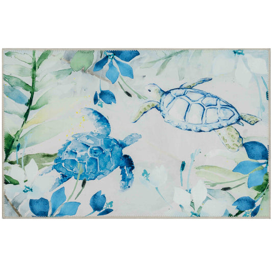 Sea The Beauty Olivia's Home Accent Rug with Turtles Coastal Washable Rug 22" x 32"